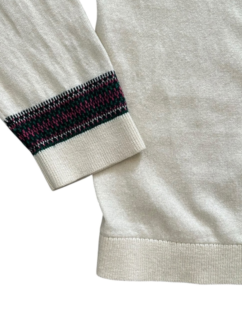 TALBOTS cashmere/cotton blend off white cardigan sweater multi color trim XL - Picture 3 of 6